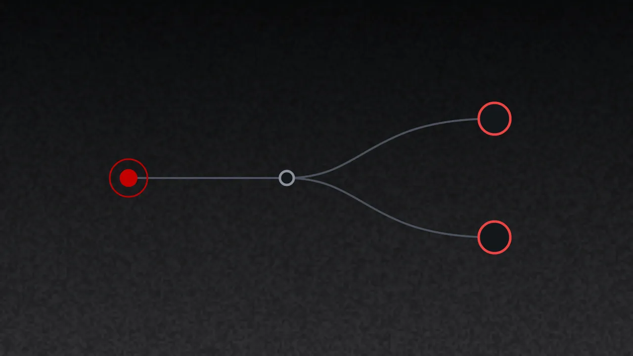 One source connecting through a hub to two destinations